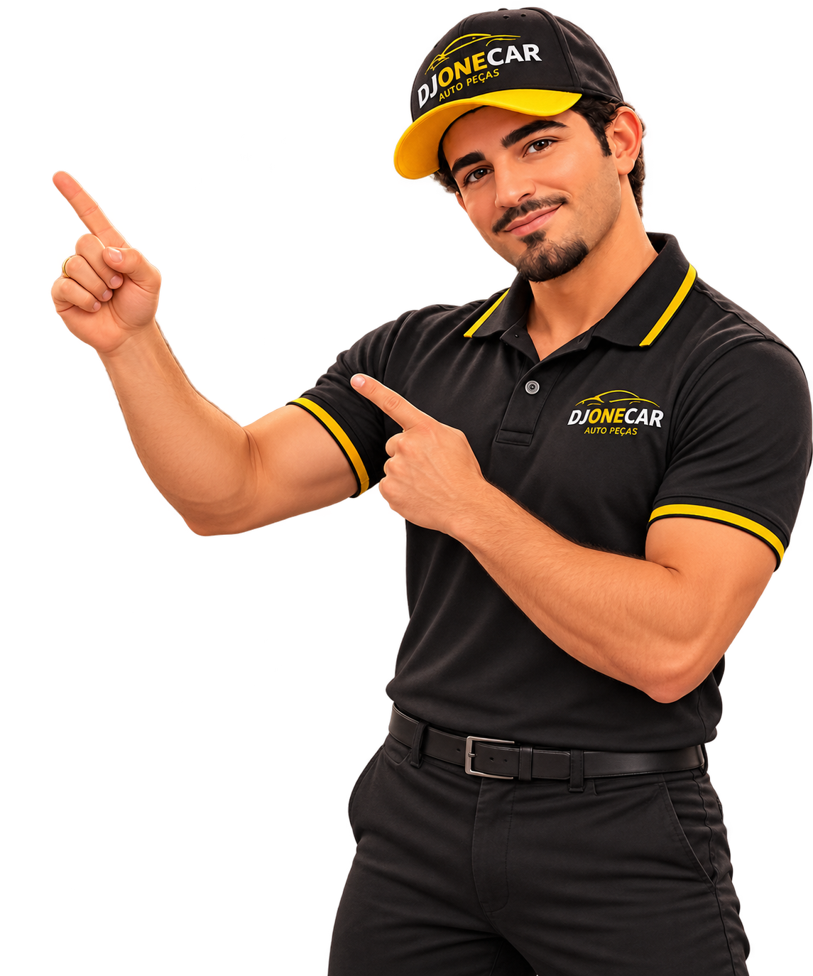 Personagem DJONECAR apontando para a parceria com a Rede PitStop